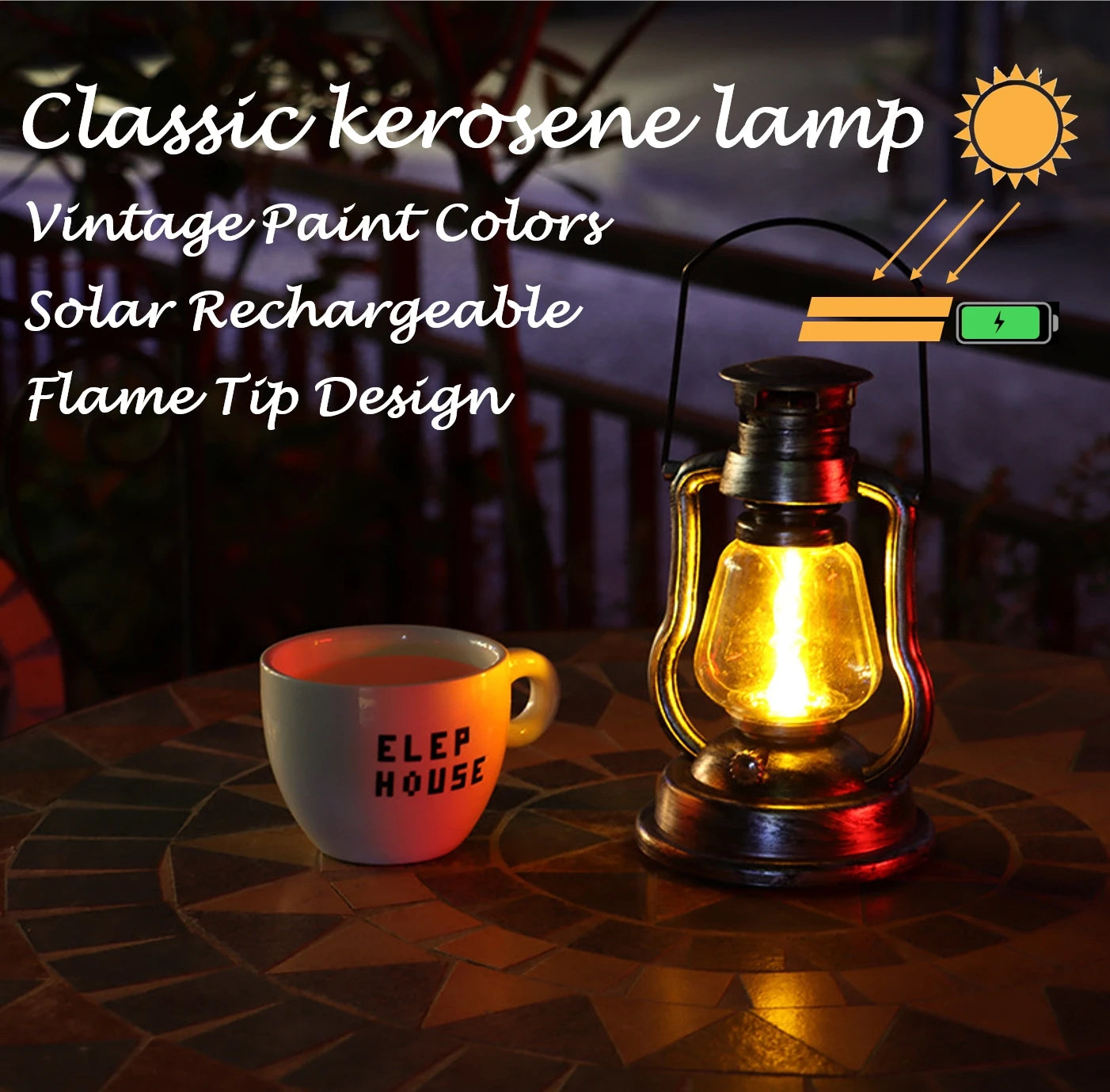 Kerosene Lamp Solar Power LED Light Flameless Lantern
