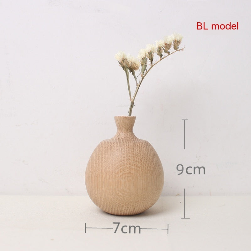 Japanese Style Solid Wood Vase with Dried Flowers Decor