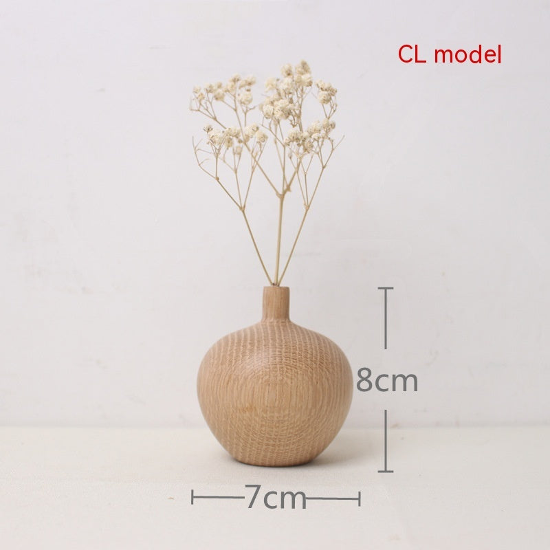 Japanese Style Solid Wood Vase with Dried Flowers Decor