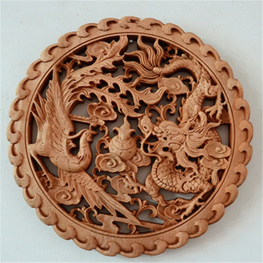 Solid Wood Carved Pendant – Hollow Woodcraft Decoration