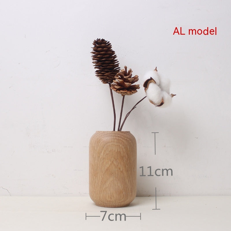 Japanese Style Solid Wood Vase with Dried Flowers Decor