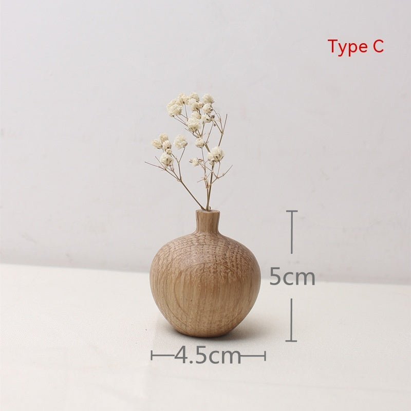 Japanese Style Solid Wood Vase with Dried Flowers Decor