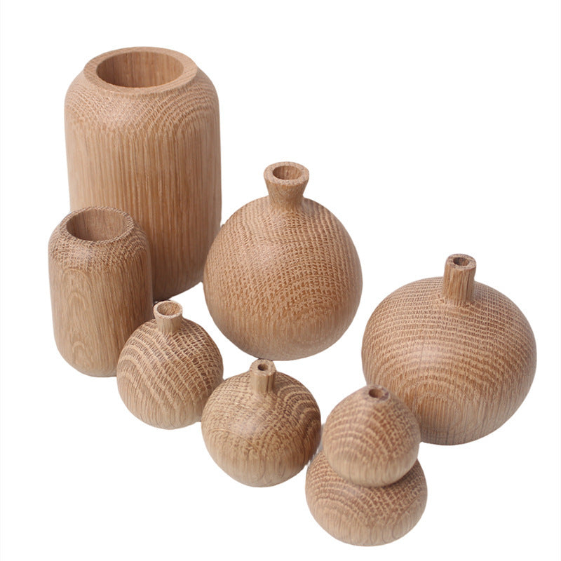Japanese Style Solid Wood Vase with Dried Flowers Decor