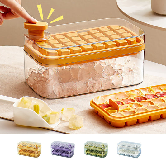 One-Press Ice Cube Tray with Lid & Storage Box