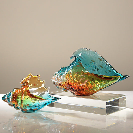 Light Luxury Colorful Conch Decor – Glazed Glass Ornament
