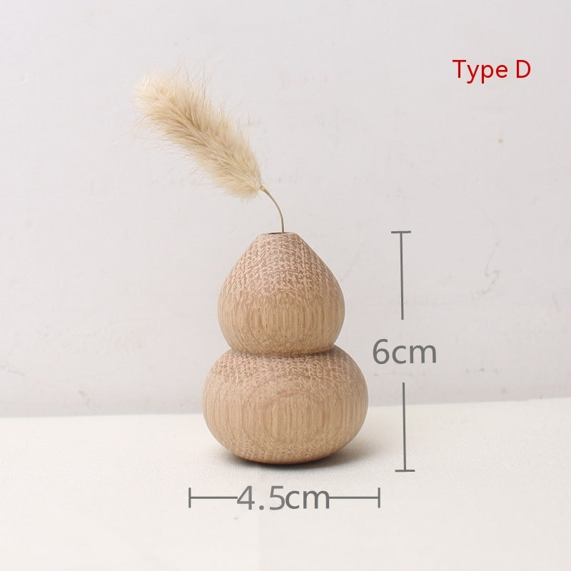 Japanese Style Solid Wood Vase with Dried Flowers Decor